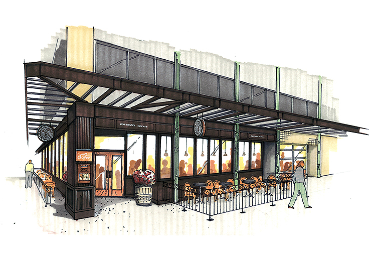 Development drawing for Pike Place Starbucks Café.