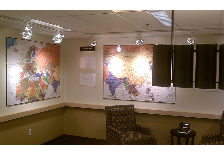 Lighting and interior design for International Map Room at Starbucks Corporate.