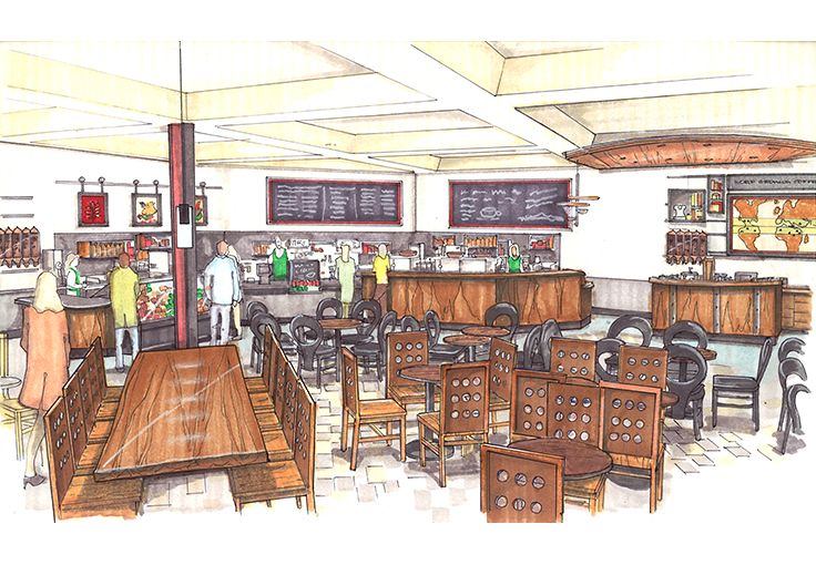 Development drawing for University Village Starbucks Café.
